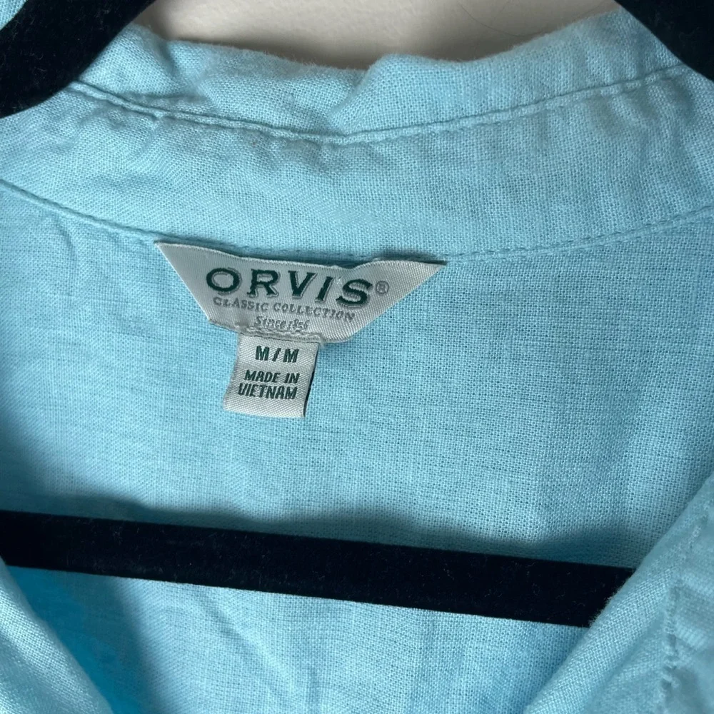 ORVIS Linen Blend Blouse Top Shirt size Medium Cap Sleeve Lightweight Cool - Picture 2 of 8
